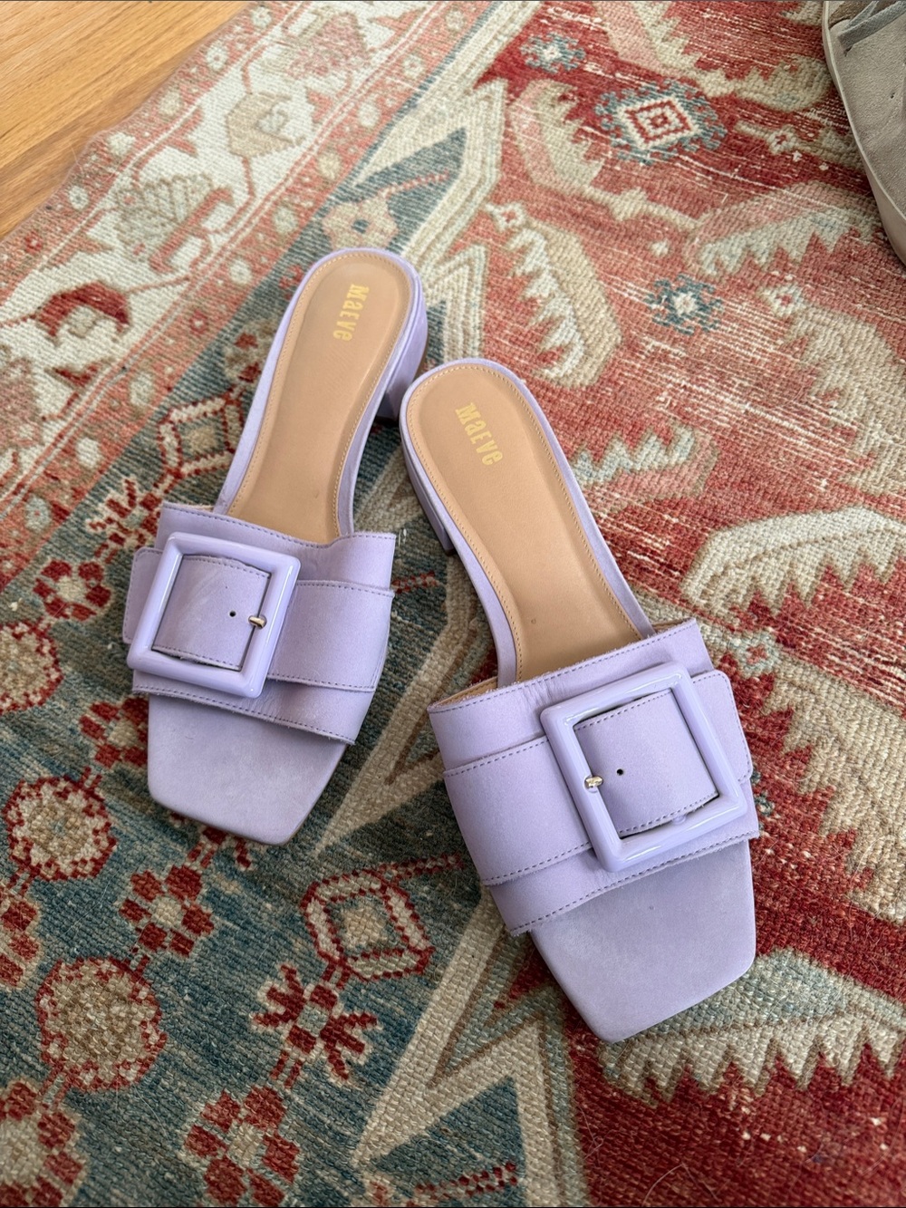 Maeve Lilac Buckle Slide Sandals